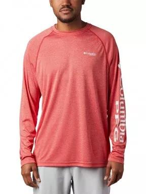 Columbia Terminal Tackle Heather LS Shirt férfi hosszú ujjú sport póló piros színben 1