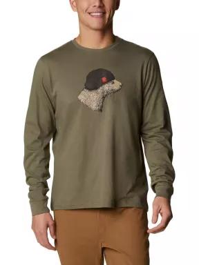 Columbia Apres Lifestyle Graphic Long Sleeve Shirt férfi hosszú ujjú póló zöld színben 1