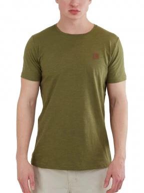 Fundango Jaggy Structured T-Shirt férfi rövid ujjú póló oliva színben 1