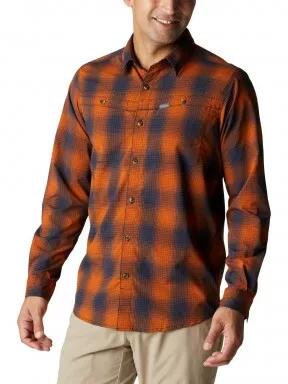 Columbia Newton Ridge II Plaid Long Sleeve Shirt férfi túraing narancssárga színben 1