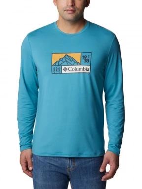 Columbia Tech Trail Long Sleeve Graphic férfi hosszú ujjú sport póló kék színben 1