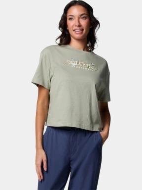 Columbia Rolling Bend Graphic Relaxed Crop Short Sleeve Shirt női crop top zöld színben 1