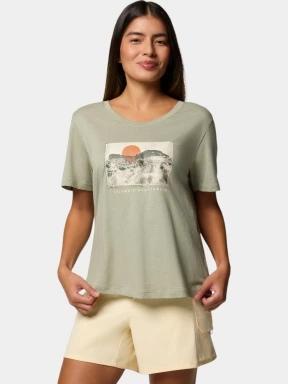 Columbia Ruby Springs Graphic Scoop Neck Short Sleeve Shirt női rövid ujjú póló zöld színben 1