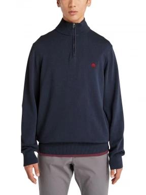 Timberland Cotton Yd 1/4 Zip Sweater férfi pulóver sötétkék színben 1