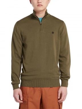 Timberland Cotton Yd 1/4 Zip Sweater férfi pulóver zöld színben 1