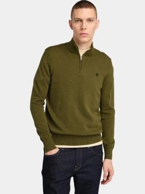 Timberland Cotton Yd 1/4 Zip Sweater férfi pulóver oliva színben 1
