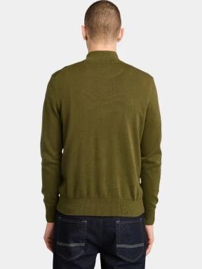 Timberland Cotton Yd 1/4 Zip Sweater férfi pulóver oliva színben 3