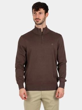 Timberland Cotton Yd 1/4 Zip Sweater férfi pulóver barna színben 1