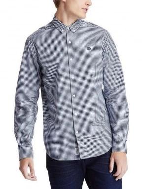 Timberland Micro Gingham Poplin Shirt férfi hosszú ujjú ing kék színben 1