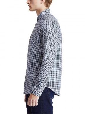 Timberland Micro Gingham Poplin Shirt férfi hosszú ujjú ing kék színben 3