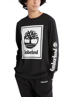 Timberland Ls Front Stack Logo Tee férfi hosszú ujjú póló fekete színben 1