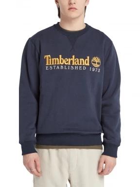 Timberland Embroidery Logo Brush Back Crew Neck férfi pulóver sötétkék színben 1