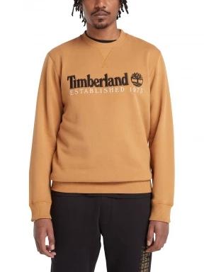 Timberland Embroidery Logo Brush Back Crew Neck férfi pulóver barna színben 1