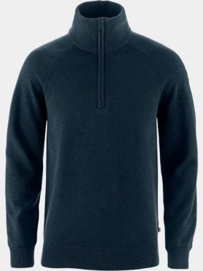 Fjallraven Övik Lite Half Zip M férfi kötött pulóver sötétkék színben 1