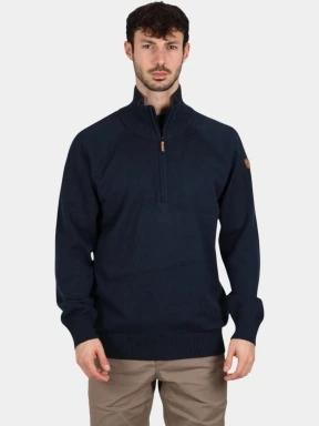 Fjallraven Övik Lite Half Zip M férfi kötött pulóver sötétkék színben 1