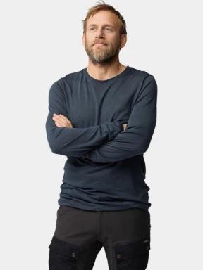 Fjallraven Abisko Wool LS M férfi hosszú ujjú póló sötétkék színben 1