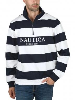 Nautica Foxen 1 Zip Top férfi hosszú ujjú galléros póló sötétkék színben 1