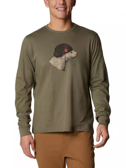 Columbia Apres Lifestyle Graphic Long Sleeve Shirt férfi hosszú ujjú póló zöld színben 2