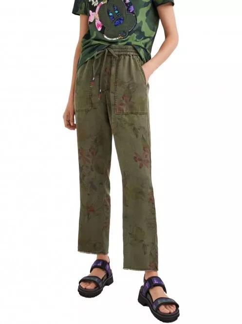 Desigual Pant Mickey Camo Flowers női utcai nadrág oliva színben 2