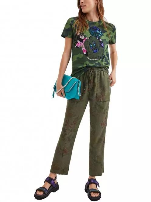 Desigual Pant Mickey Camo Flowers női utcai nadrág oliva színben 4