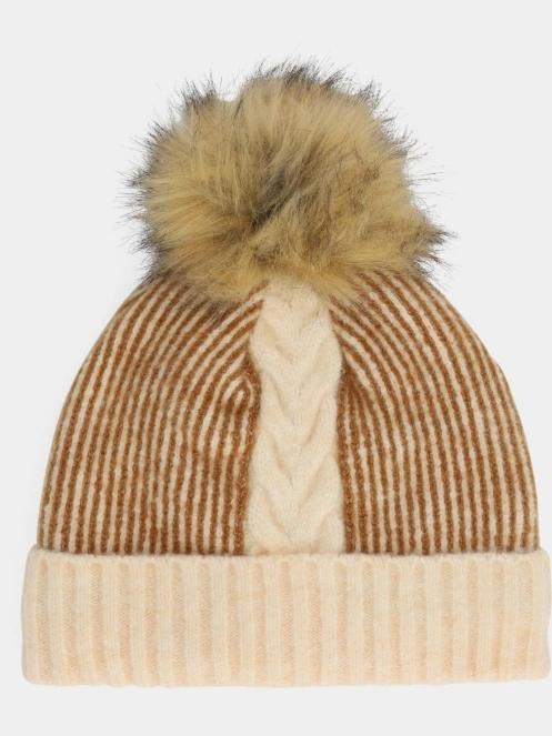 Spyder Plait Pom Hat bojtos sapka homok színben 2