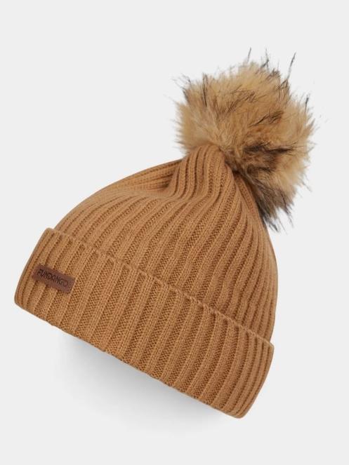Fundango Merna Beanie női bojtos sapka barna színben 2