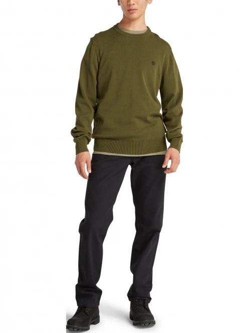 Timberland Cotton Yd Sweater férfi pulóver oliva színben 5