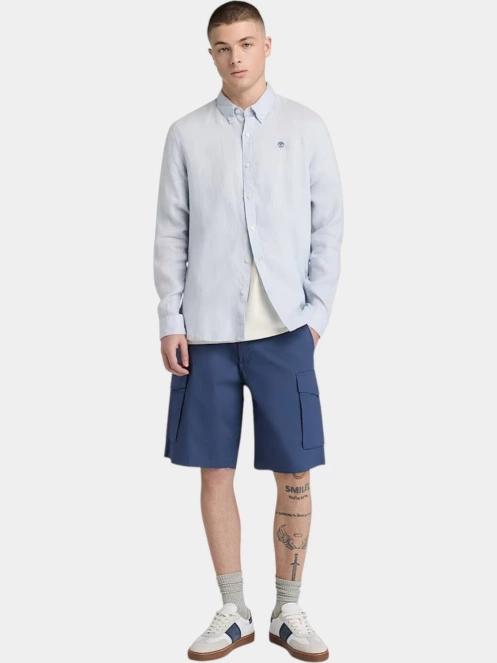 Timberland Linen Shirt férfi hosszú ujjú ing szürke színben 4