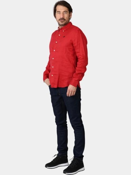 Timberland Linen Shirt férfi hosszú ujjú ing piros színben 5