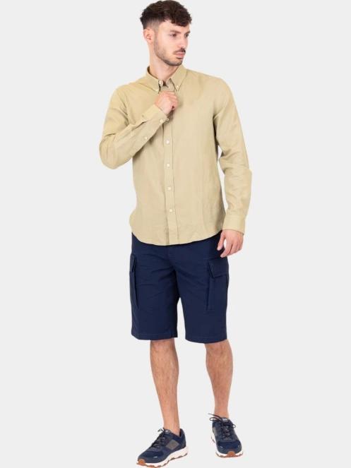 Timberland TFO Cotton/Linen Long Sleeve Shirt férfi hosszú ujjú ing oliva színben 5