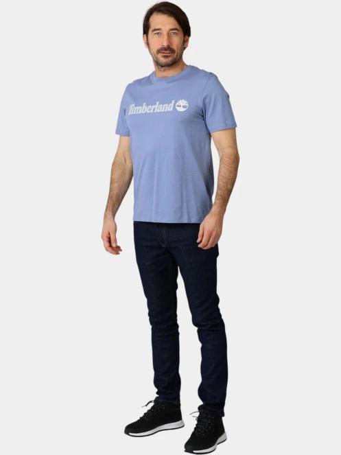 Timberland Linear Logo Short Sleeve Tee férfi rövid ujjú póló világoskék színben 5