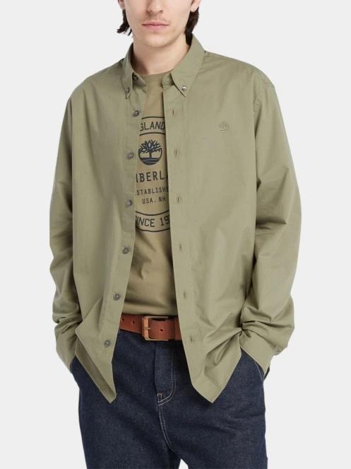 Timberland Long Sleeve Stretch Poplin Shirt férfi hosszú ujjú ing zöld színben 4