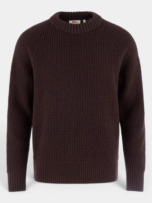 Fjallraven Övik Waffle Knit M férfi kötött pulóver barna színben 2