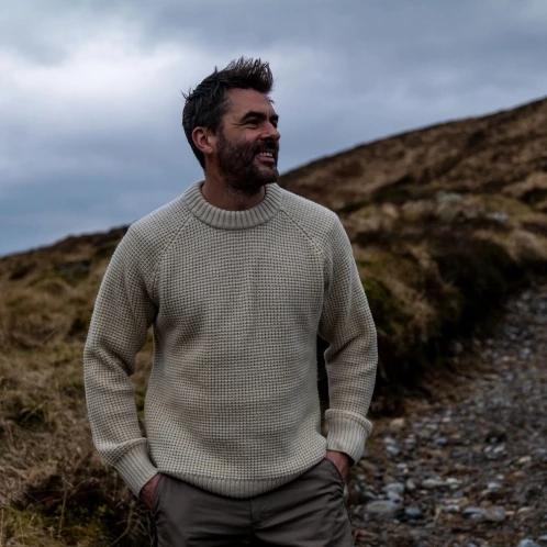 Fjallraven Övik Waffle Knit M férfi kötött pulóver barna színben 4
