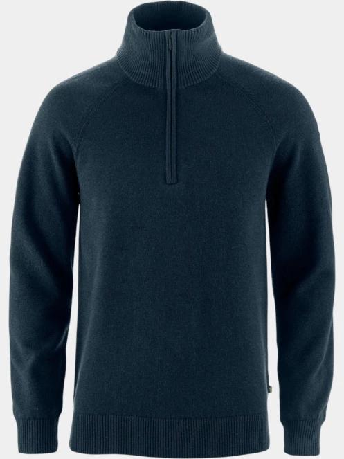 Fjallraven Övik Lite Half Zip M férfi kötött pulóver sötétkék színben 2
