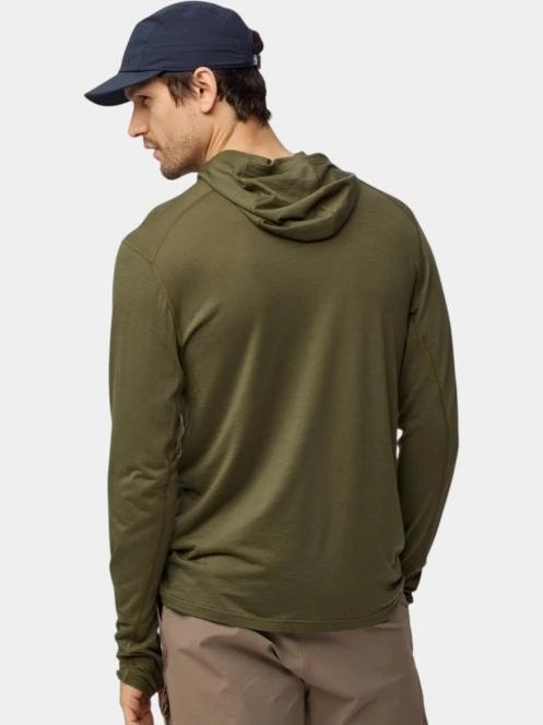 Fjallraven Abisko Wool Hoodie M férfi hosszú ujjú sport póló oliva színben 4