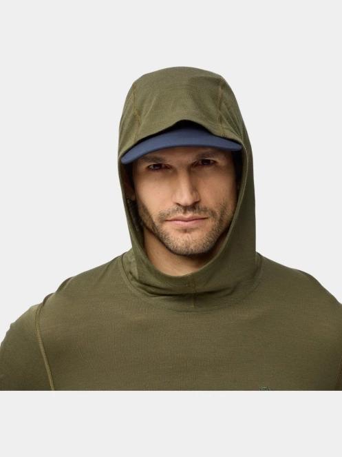 Fjallraven Abisko Wool Hoodie M férfi hosszú ujjú sport póló oliva színben 6