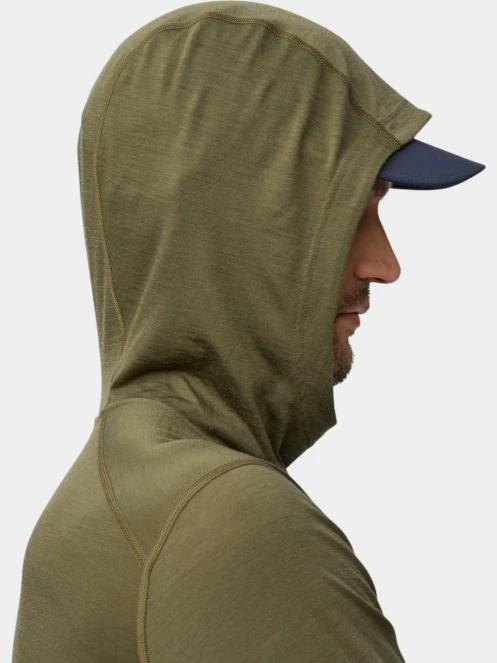 Fjallraven Abisko Wool Hoodie M férfi hosszú ujjú sport póló oliva színben 7