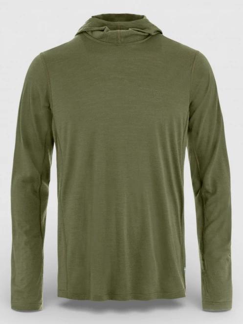 Fjallraven Abisko Wool Hoodie M férfi hosszú ujjú sport póló oliva színben 9