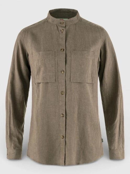 Fjallraven Övik Hemp Shirt LS W női hosszú ujjú ing barna színben 7