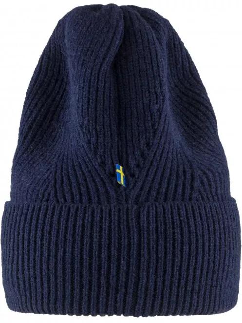 Fjallraven Directional Rib Beanie kötött sapka sötétkék színben 3