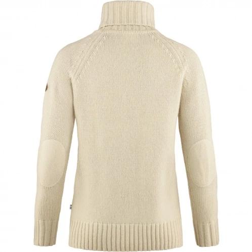 Fjallraven Övik Cable Knit Roller Neck W női kötött pulóver homok színben 3