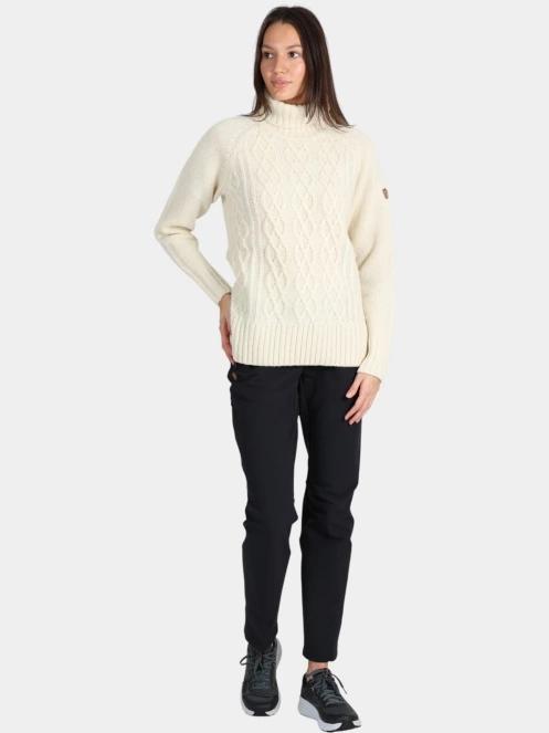 Fjallraven Övik Cable Knit Roller Neck W női kötött pulóver homok színben 5