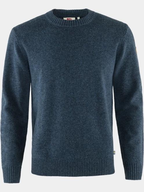 Fjallraven Övik Round-neck Sweater M férfi kötött pulóver sötétkék színben 2
