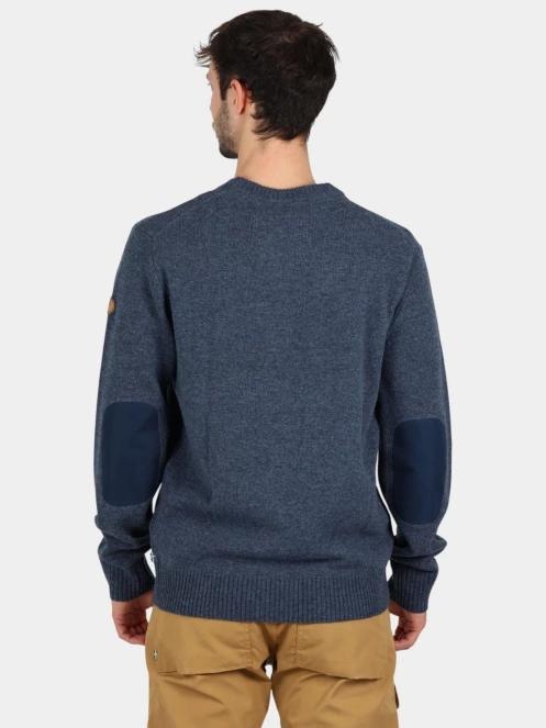 Fjallraven Övik Round-neck Sweater M férfi kötött pulóver sötétkék színben 4