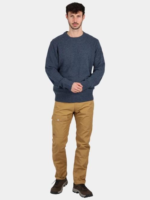 Fjallraven Övik Round-neck Sweater M férfi kötött pulóver sötétkék színben 5