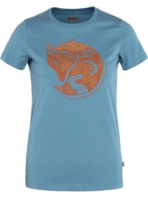 Fjallraven Arctic Fox Print T-shirt W női rövid ujjú póló kék színben 2