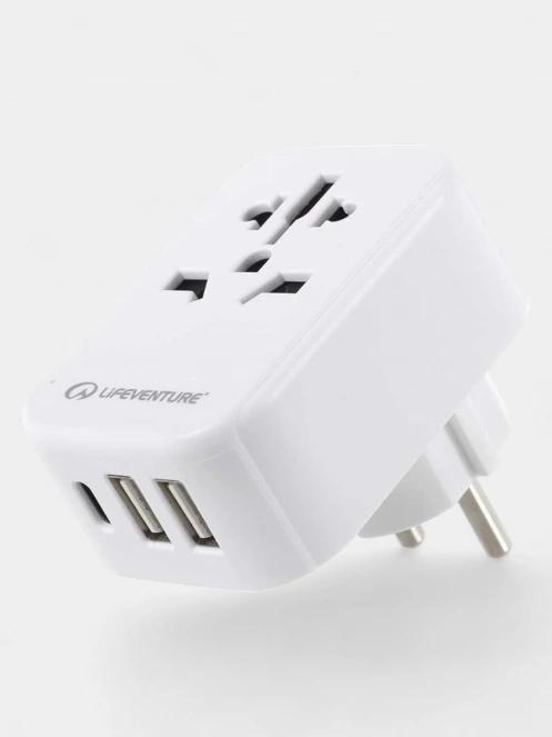 Lifemarque European Travel Adaptor with USB + USB C átalakító fehér színben 3