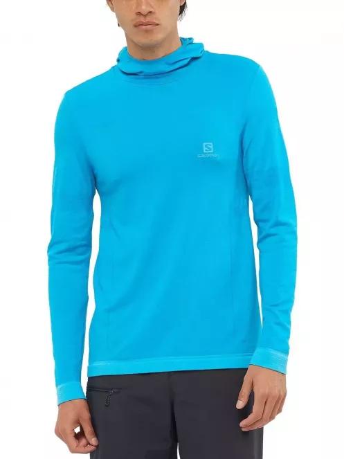 Salomon Outspeed Wool Hoodie M férfi hosszú ujjú sport póló kék színben 2