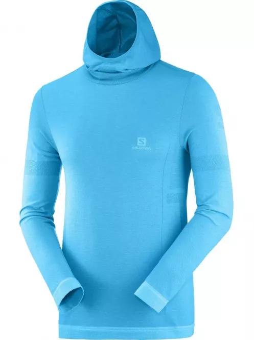 Salomon Outspeed Wool Hoodie M férfi hosszú ujjú sport póló kék színben 4
